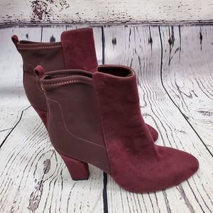 Ivanka Trump Burgundy Suede Slip On Ankle Boots, Size 10